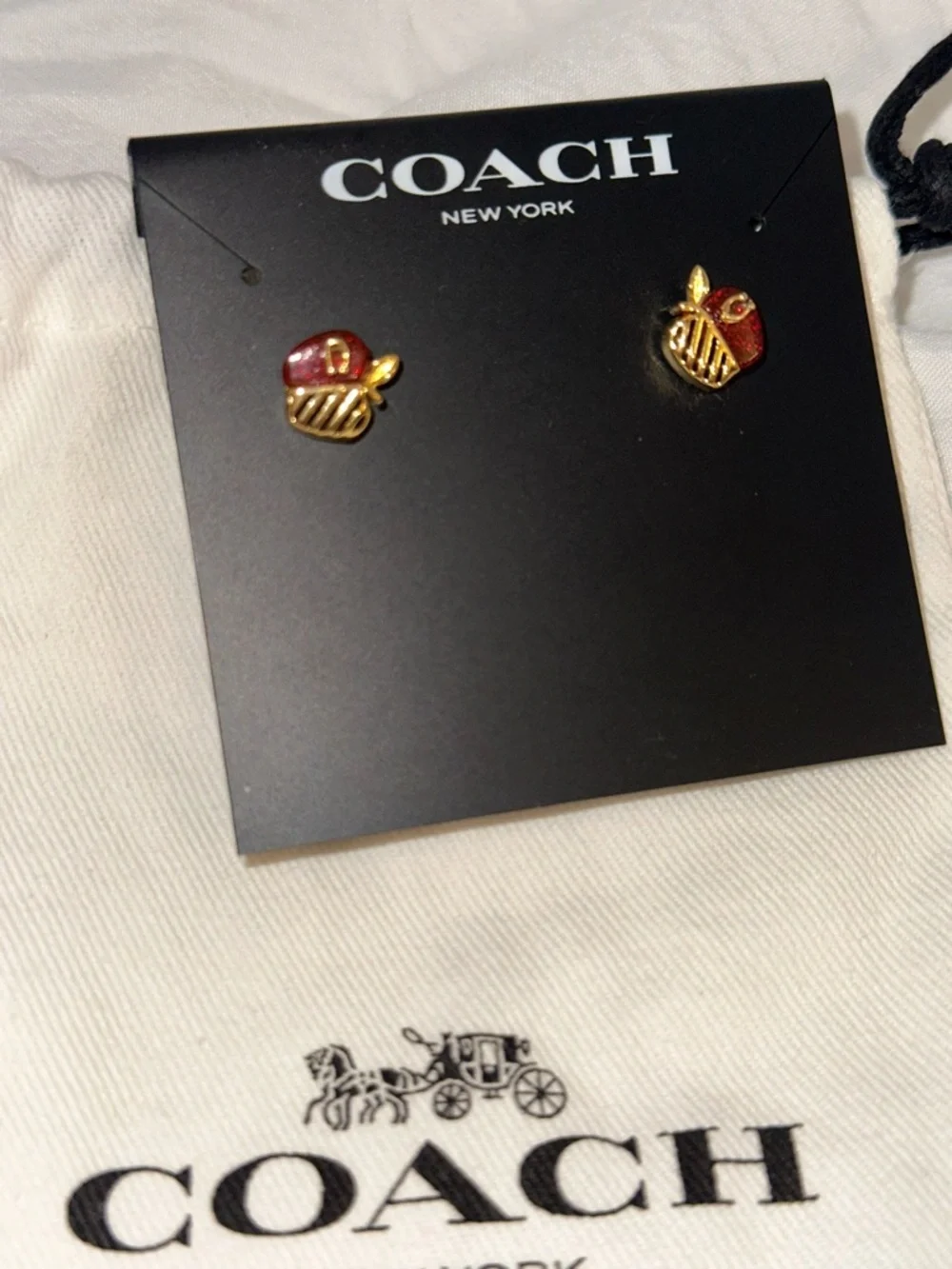 Coach Red & Gold Apple Stud Earrings - Picture 4 of 6